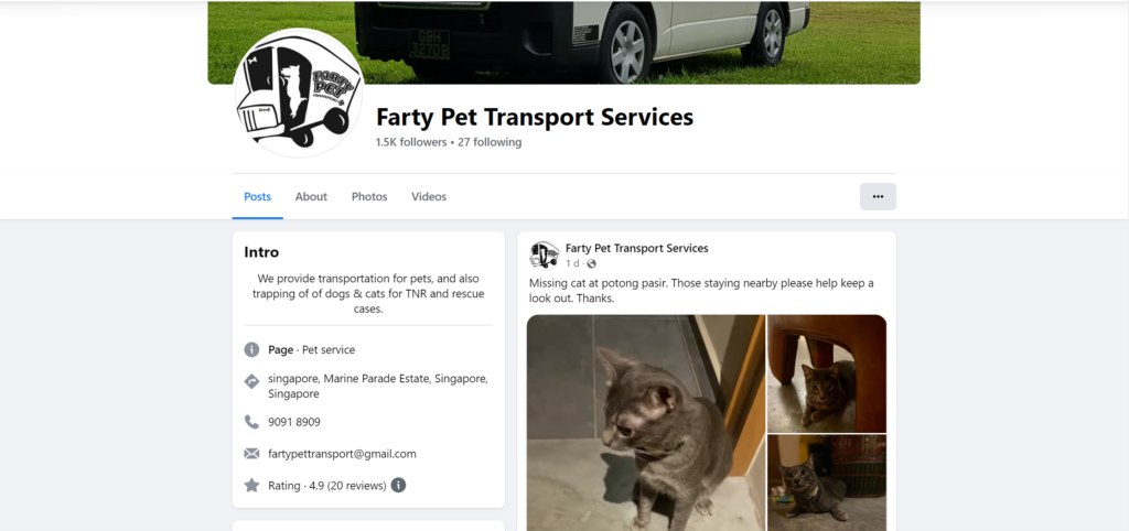 Farty Pet Transport Services Facebook page