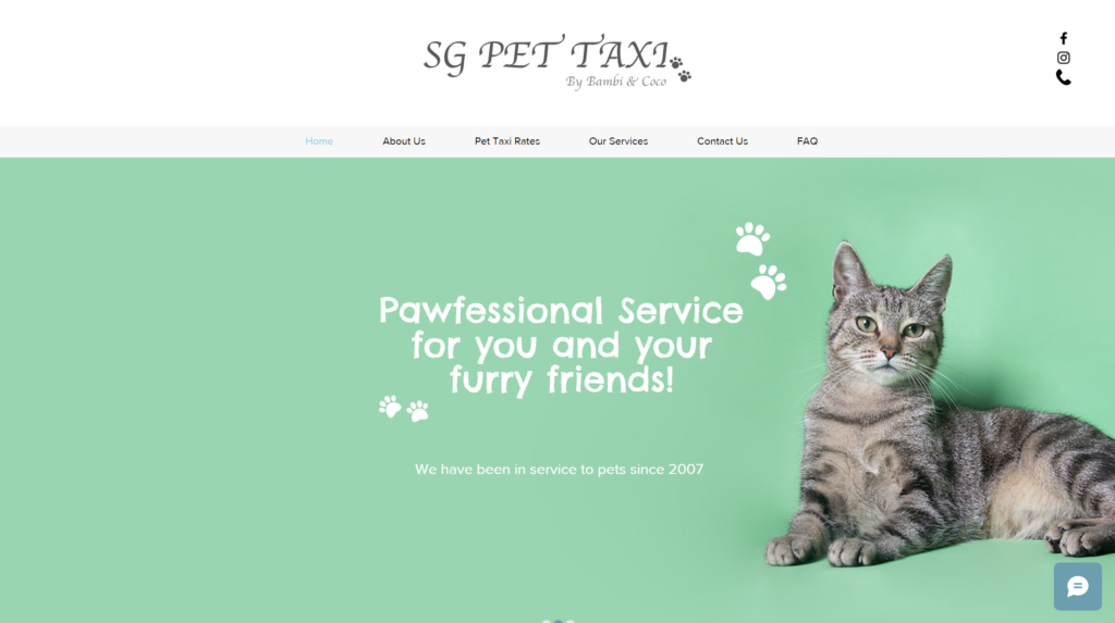SG Pet Taxi web page